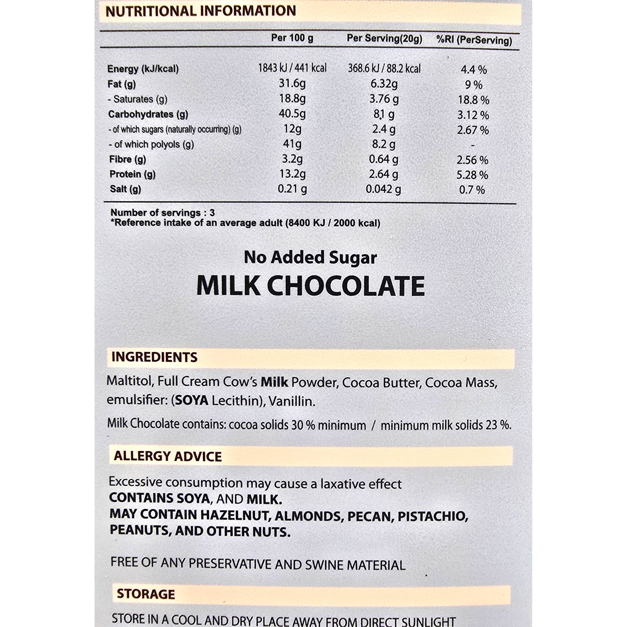 TOPS Sugar Free Chocolate Bar – Zero Added Sugar - 60g - Image 6