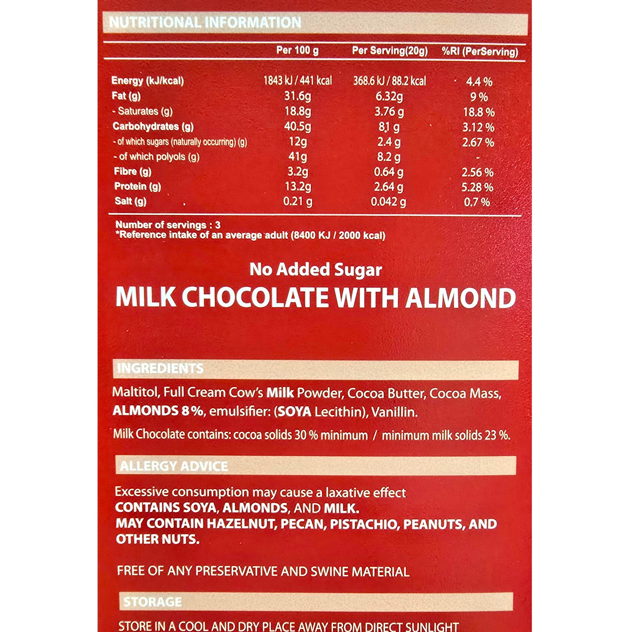 TOPS Sugar Free Chocolate Bar – Zero Added Sugar - 60g - Image 3