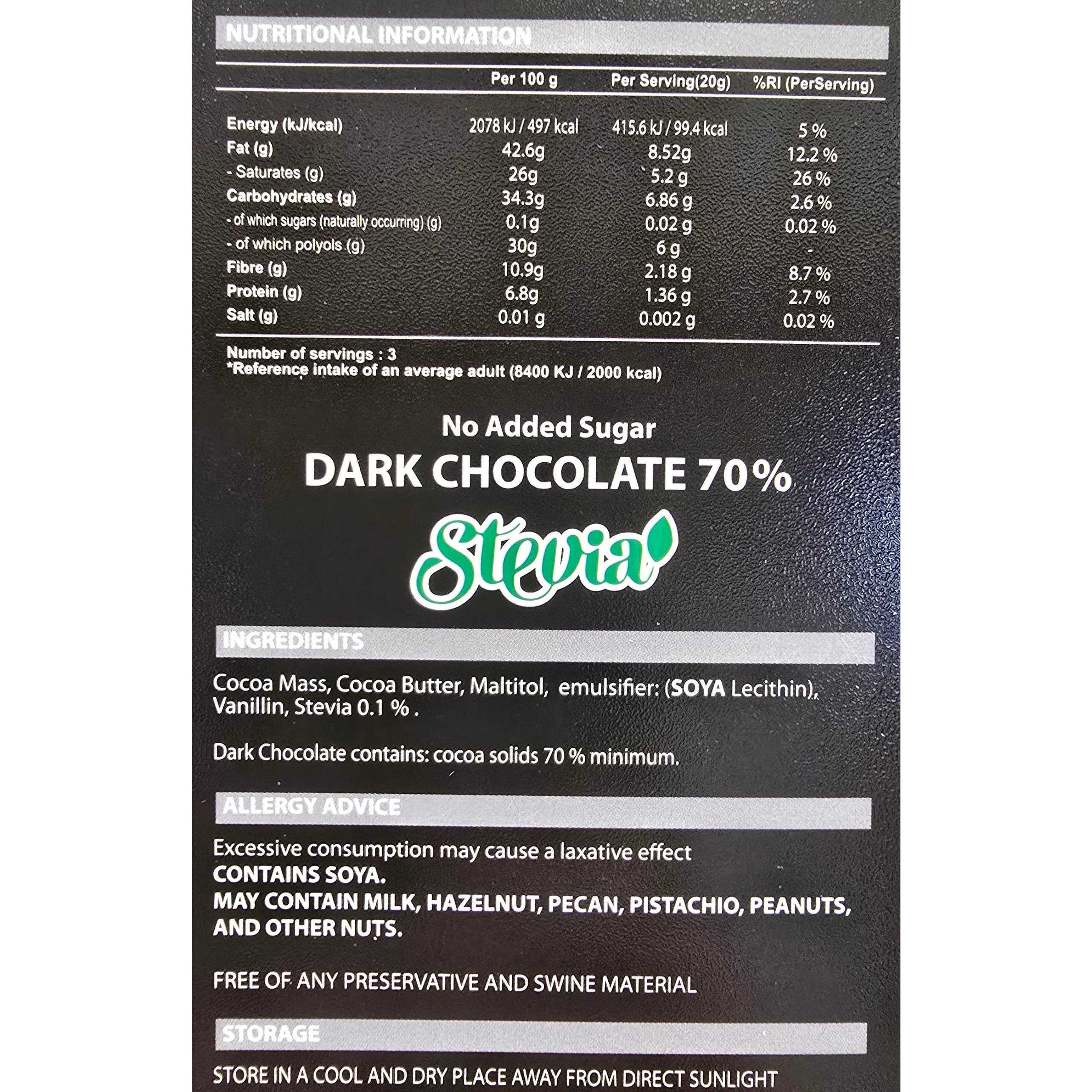 TOPS Stevia Chocolate Bars Zero Added Sugar - 60g - Image 3