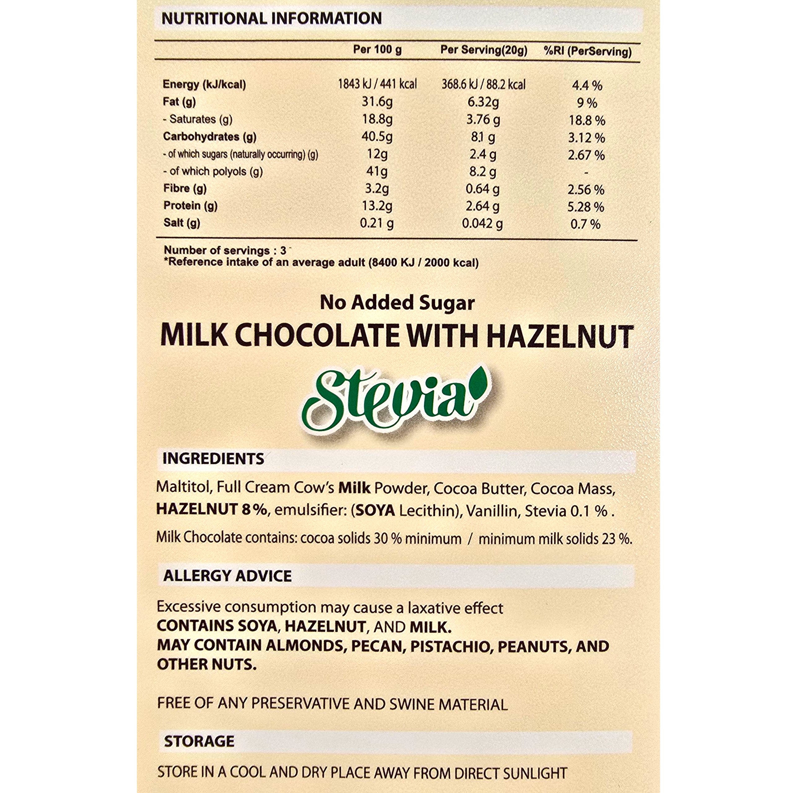 TOPS Stevia Chocolate Bars Zero Added Sugar - 60g - Image 2
