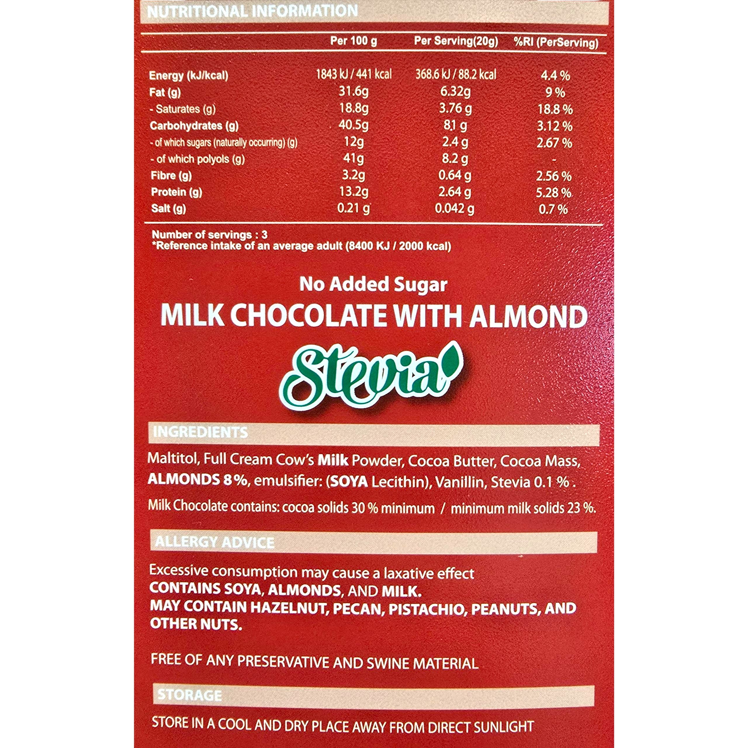 TOPS Stevia Chocolate Bars Zero Added Sugar - 60g - Image 4