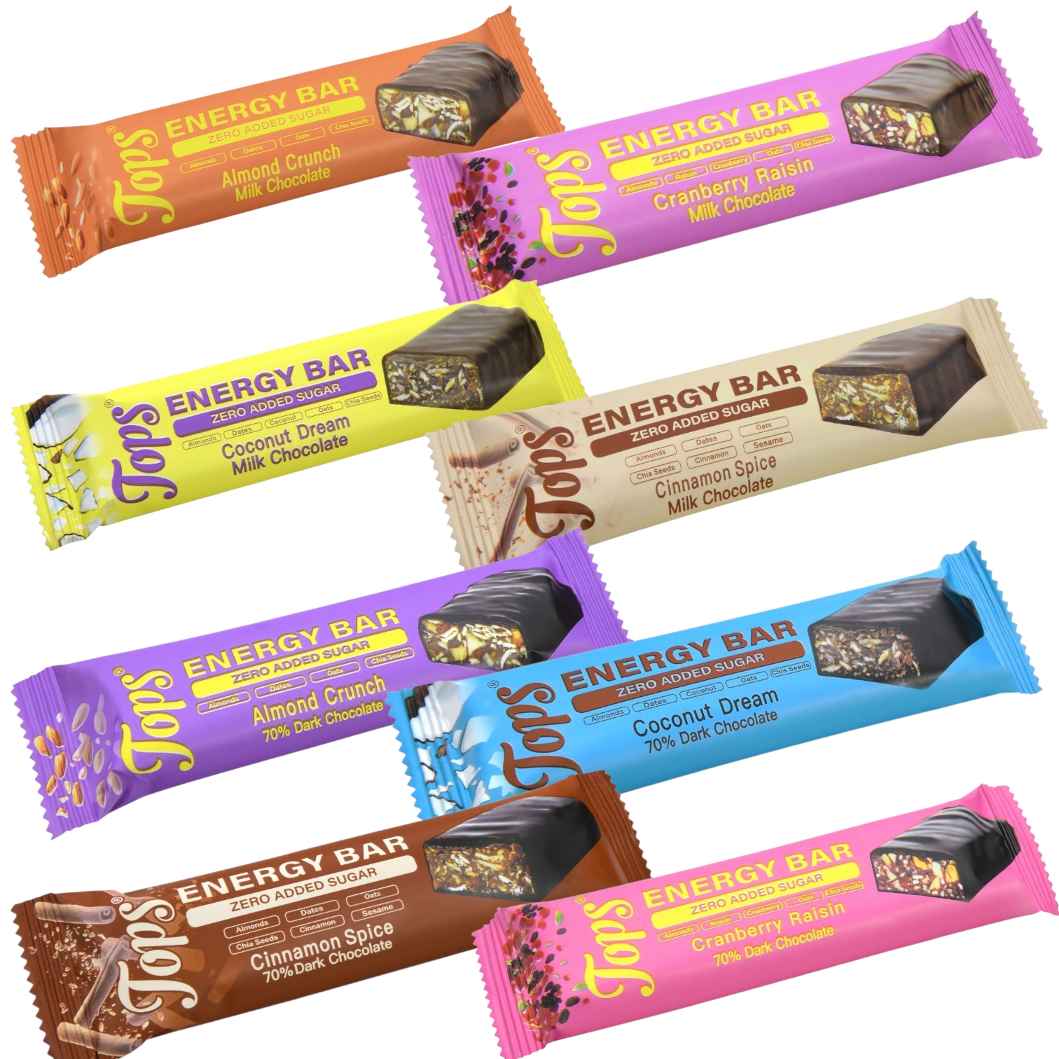 TOPS Energy Bars - Zero Added Sugar - 8 Flavours - 50g - Sami's Superfoods